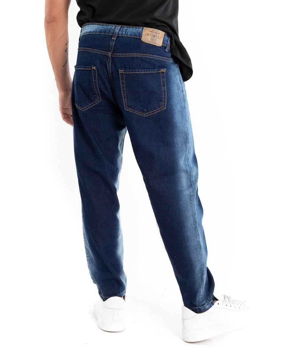 Pantaloni Jeans Uomo Loose Fit Sfumato Denim Scuro Cinque Tasche GIOSAL-P5483A