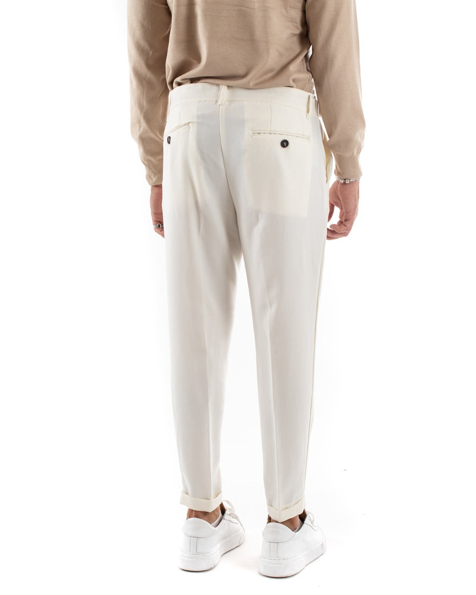 Pantaloni Uomo Classico Abbottonatura Allungata Elegante Casual Tinta Unita Panna GIOSAL-P5510A