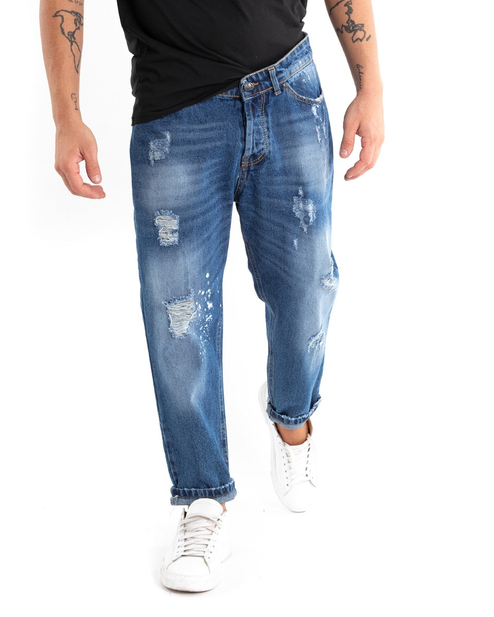 Pantaloni Jeans Uomo Loose Fit Denim Con Rotture Cinque Tasche GIOSAL-P5512A