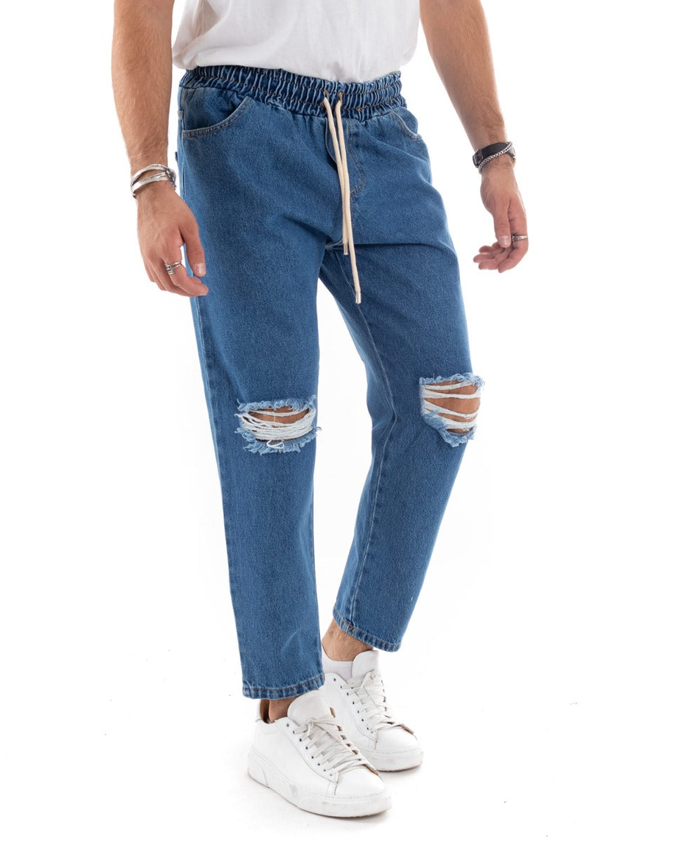 Pantaloni Uomo Jeans Denim Scuro Rotture Loose Fit Coulisse Pantalaccio GIOSAL-P3023A