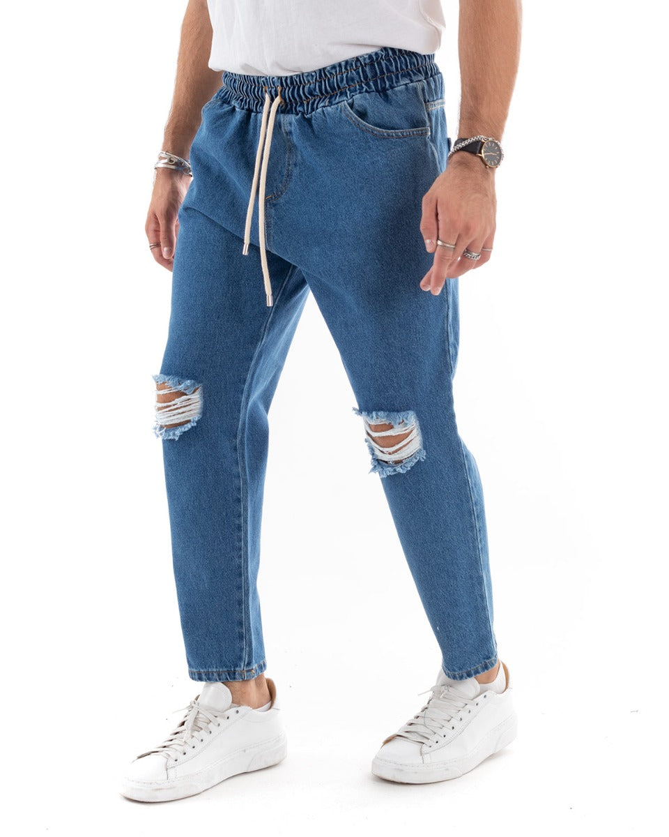 Pantaloni Uomo Jeans Denim Scuro Rotture Loose Fit Coulisse Pantalaccio GIOSAL-P3023A