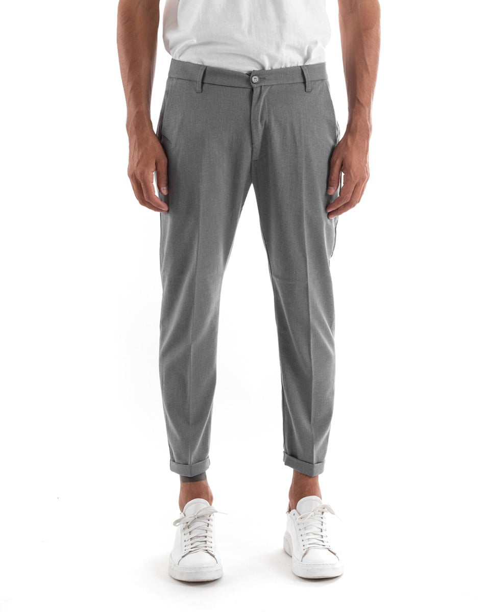 Pantaloni Uomo Tasca America Lungo Classico Casual Tinta Unita Grigio GIOSAL-P5897A