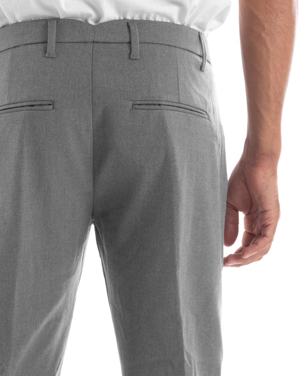 Pantaloni Uomo Tasca America Lungo Classico Casual Tinta Unita Grigio GIOSAL-P5897A