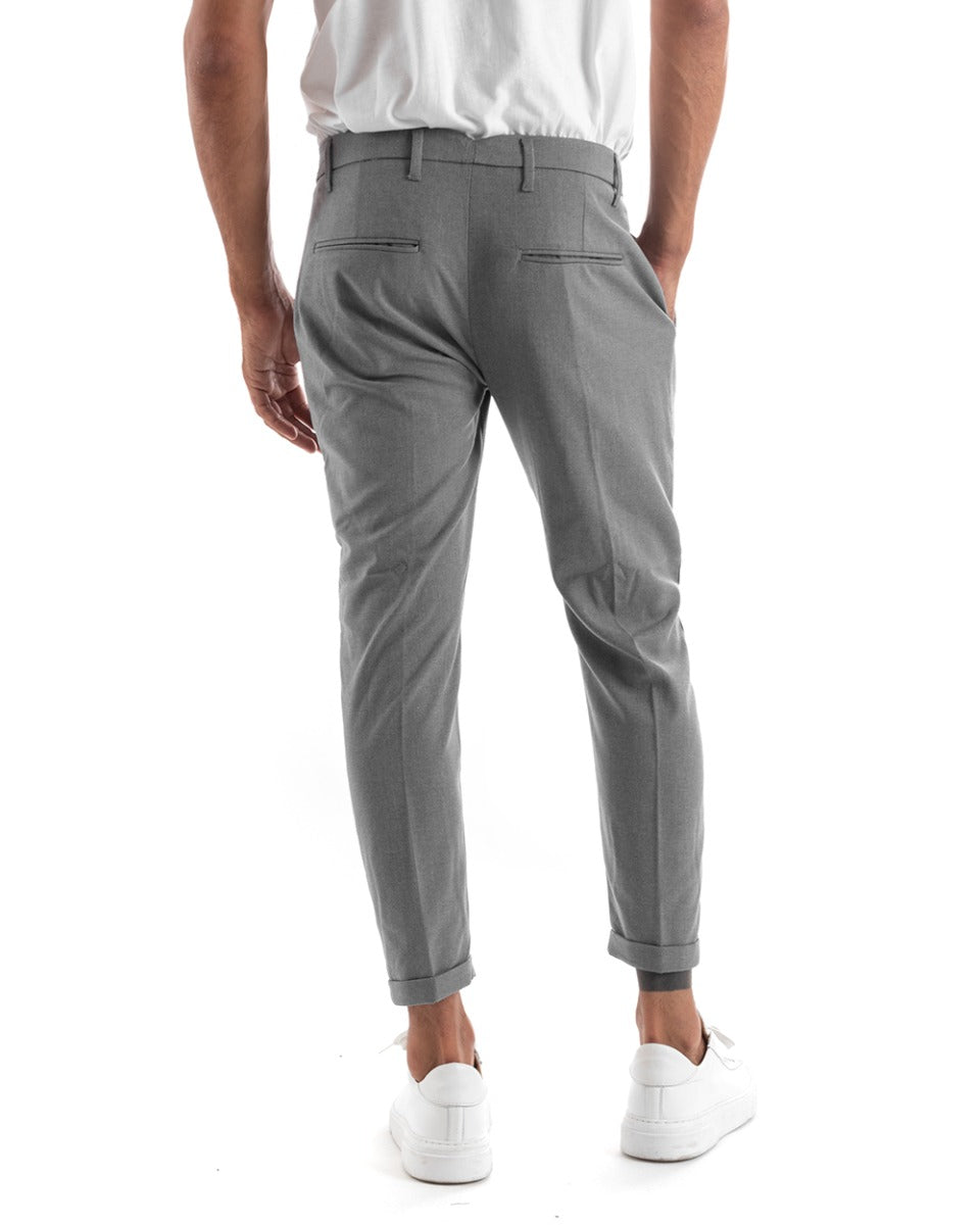 Pantaloni Uomo Tasca America Lungo Classico Casual Tinta Unita Grigio GIOSAL-P5897A