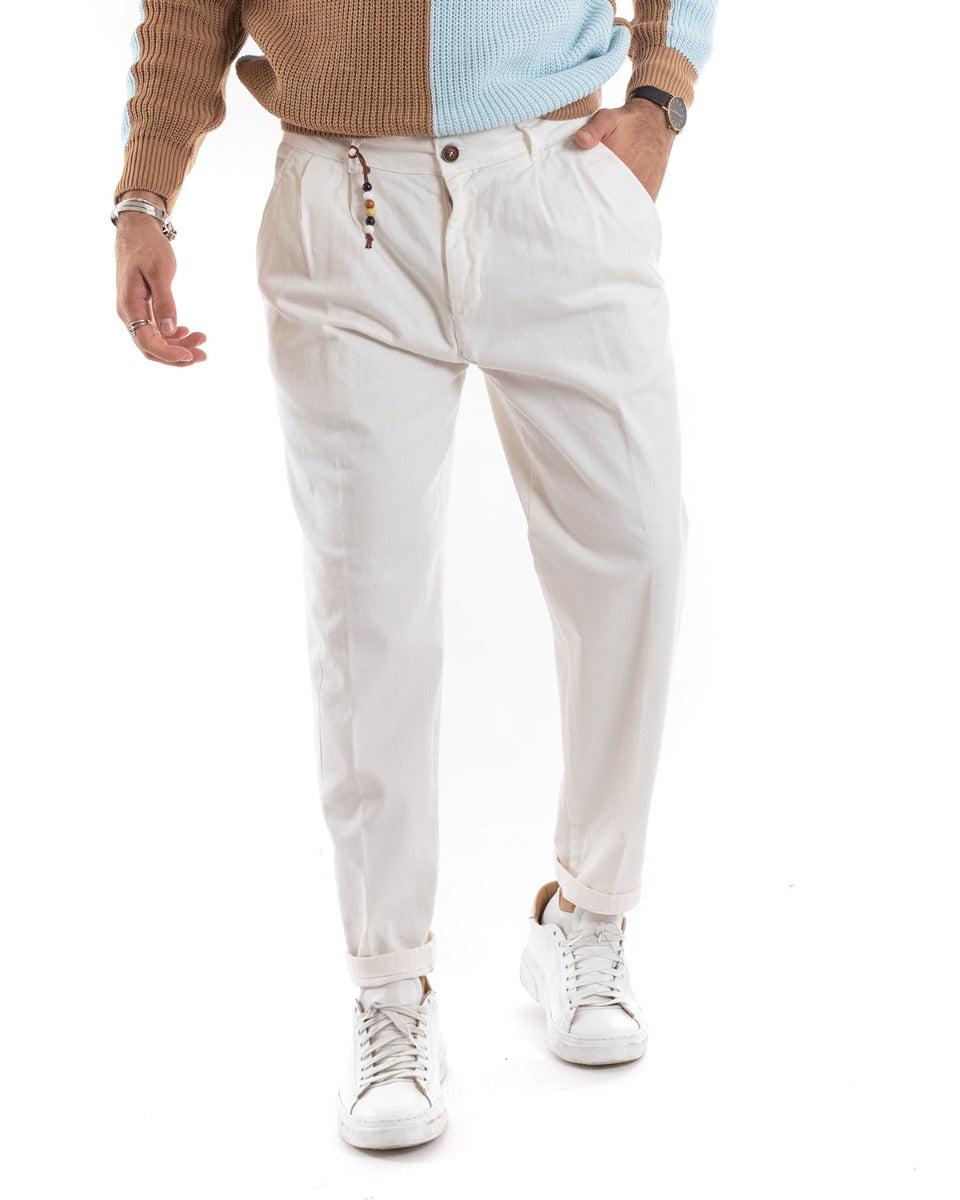 Pantaloni Jeans Uomo Loose Fit Con Pinces Panna Casual GIOSAL-P5533A