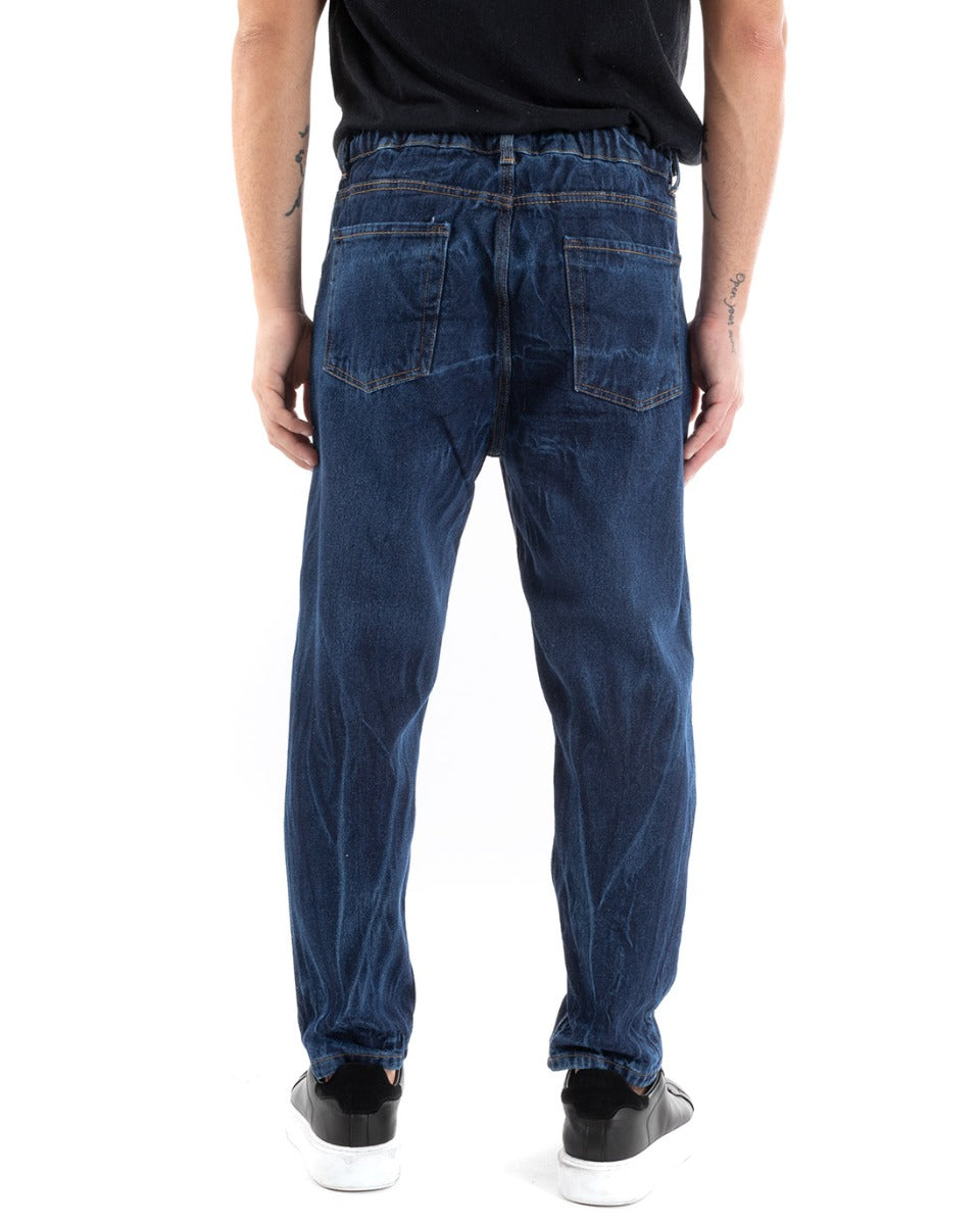 Pantaloni Jeans Uomo Loose Fit Denim Scuro Con Rotture Cinque Tasche GIOSAL-P5556A