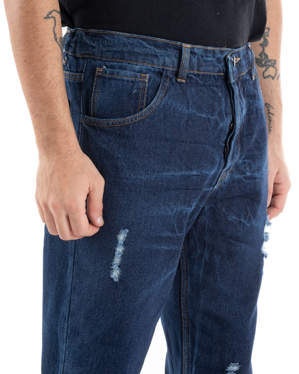 Pantaloni Jeans Uomo Loose Fit Denim Scuro Con Rotture Cinque Tasche GIOSAL-P5556A