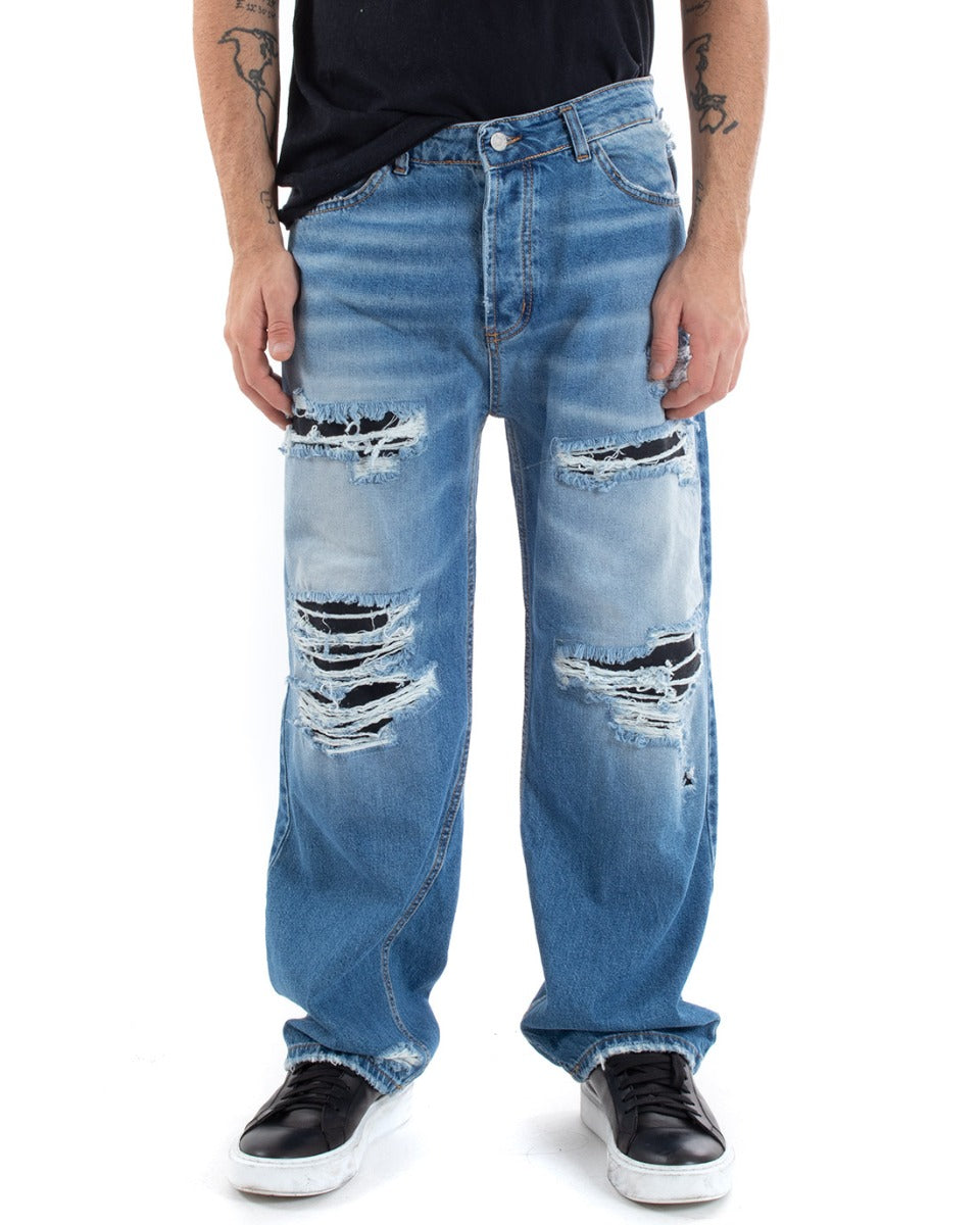 Pantaloni Jeans Uomo Baggy Fit Denim Con Rotture Casual GIOSAL-P5559A