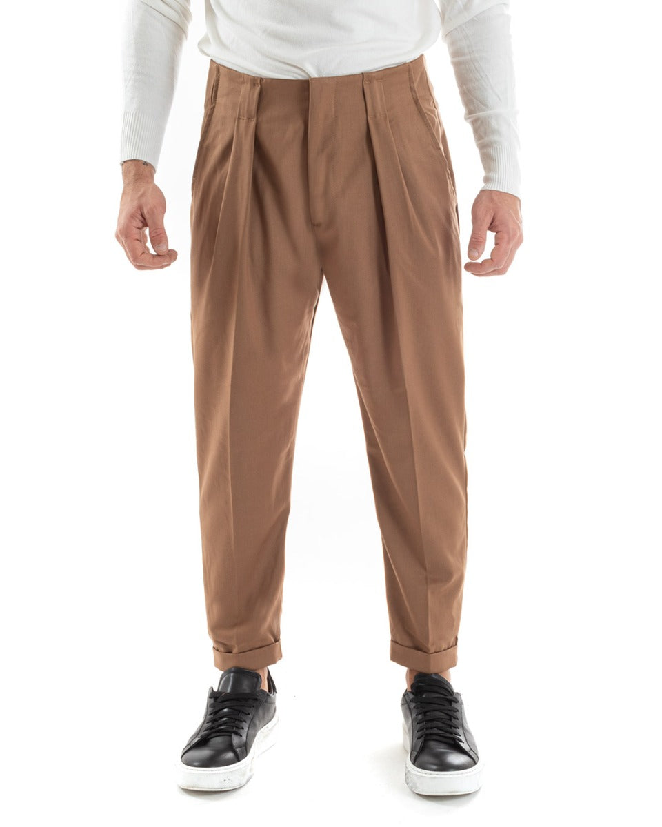 Pantaloni Uomo Lungo Pinces Classico Tinta Unita Camel Tasca America GIOSAL-P5560A