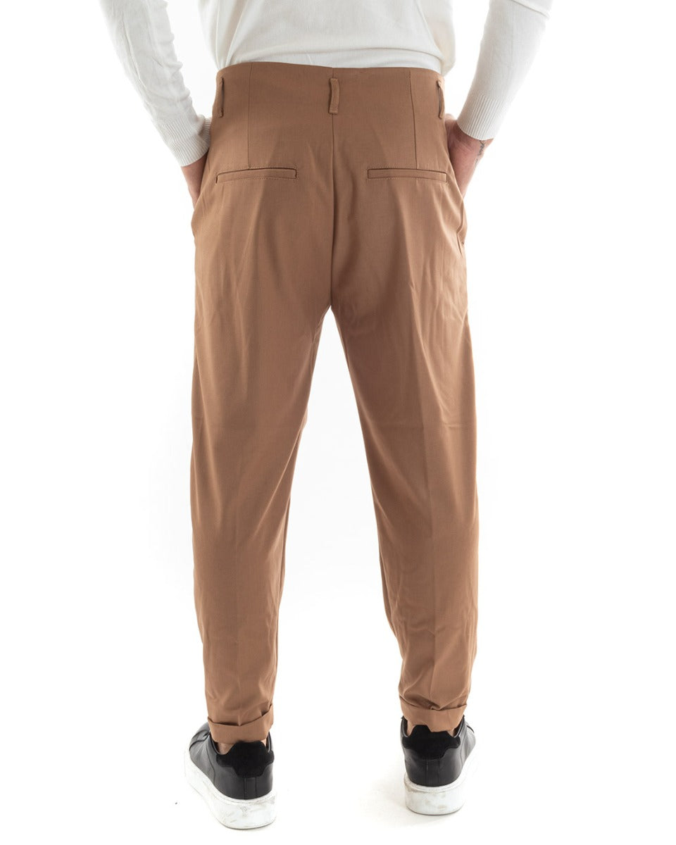 Pantaloni Uomo Lungo Pinces Classico Tinta Unita Camel Tasca America GIOSAL-P5560A