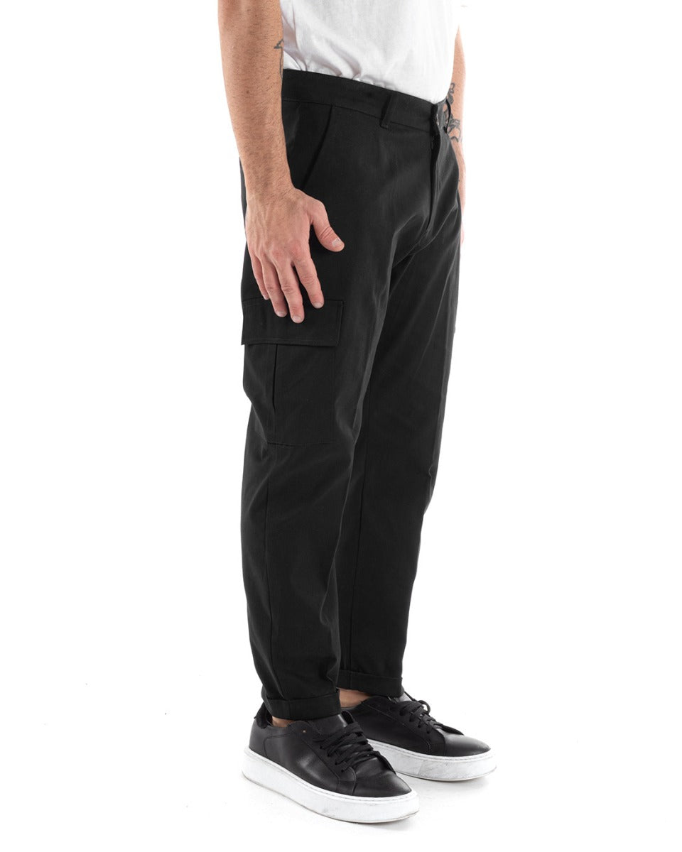 Pantaloni Uomo Cargo Cotone Tasconi Basic Tinta Unita Nero Casual GIOSAL-P5566A