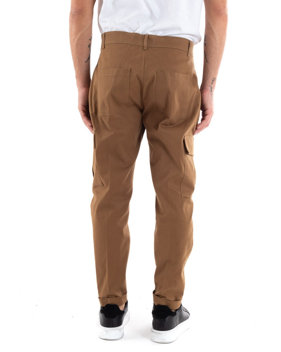 Pantaloni Uomo Cargo Cotone Tasconi Basic Tinta Unita Camel Casual GIOSAL-P5567A