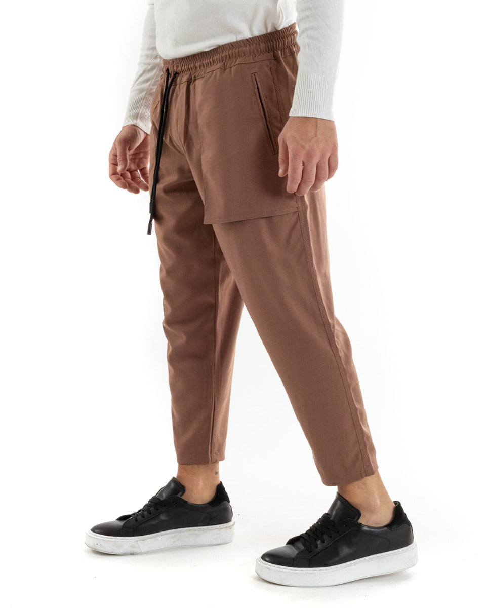 Pantaloni Uomo Pantalaccio Viscosa Tasconi Cargo Tabacco Elastico Coulisse GIOSAL-P5571A