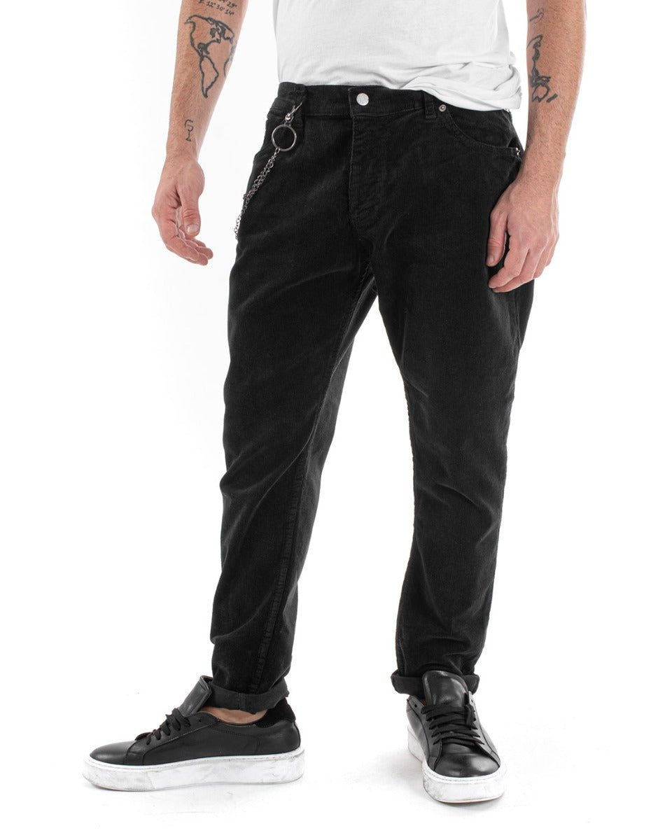 Pantaloni Uomo Cinque Tasche Velluto Millerighe Lucido Casual Nero GIOSAL-P5572A