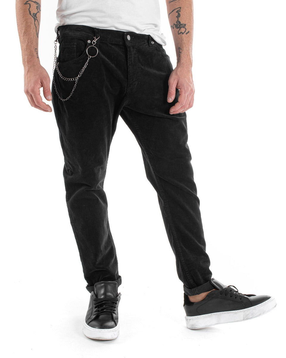 Pantaloni Uomo Cinque Tasche Velluto Millerighe Lucido Casual Nero GIOSAL-P5572A