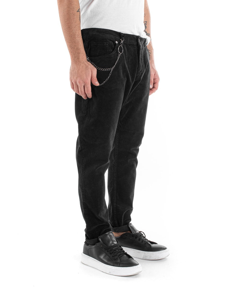 Pantaloni Uomo Cinque Tasche Velluto Millerighe Lucido Casual Nero GIOSAL-P5572A