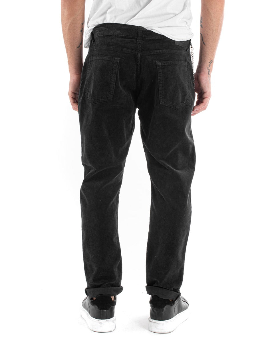 Pantaloni Uomo Cinque Tasche Velluto Millerighe Lucido Casual Nero GIOSAL-P5572A