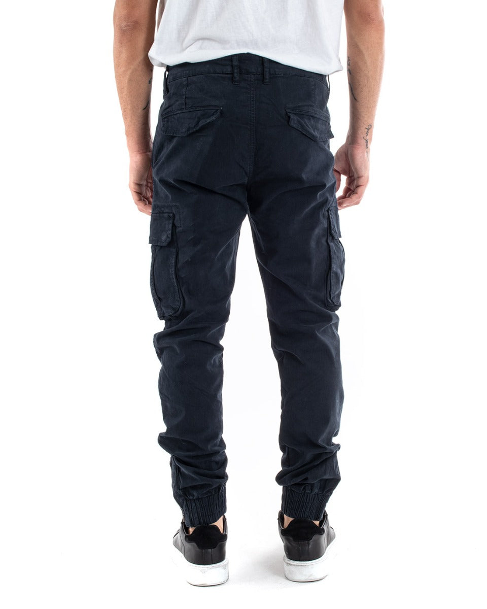 Pantaloni Uomo Cargo Con Zip Tasconi Casual Basic Blu GIOSAL-P5576A