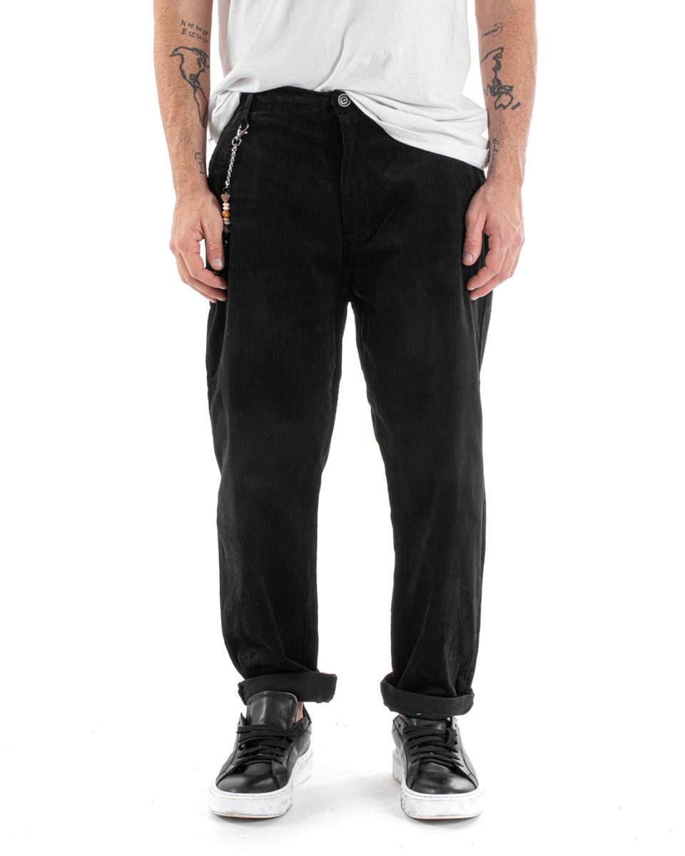 Pantaloni Uomo Tasca America Velluto Millerighe Costine Casual Nero GIOSAL-P5582A