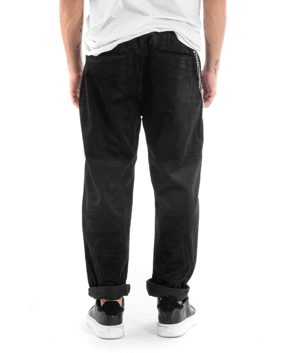 Pantaloni Uomo Tasca America Velluto Millerighe Costine Casual Nero GIOSAL-P5582A