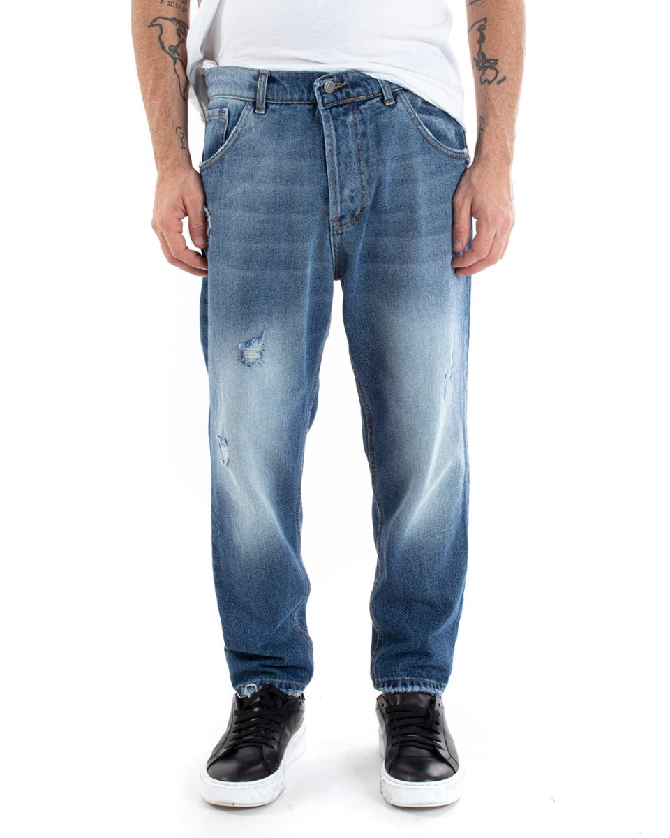 Pantaloni Jeans Uomo Loose Fit Denim Con Rotture Cinque Tasche GIOSAL-P5587A