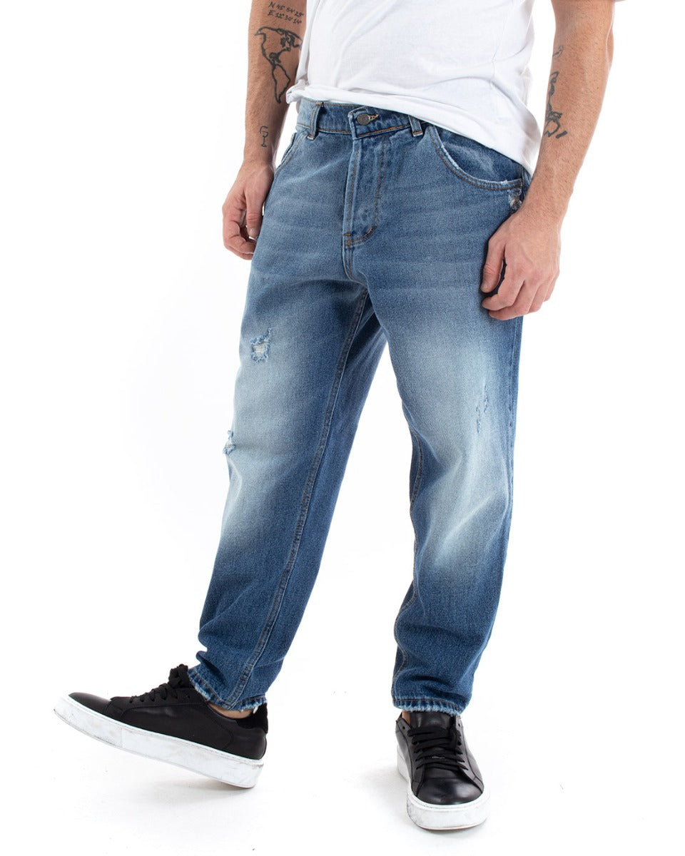 Pantaloni Jeans Uomo Loose Fit Denim Con Rotture Cinque Tasche GIOSAL-P5587A