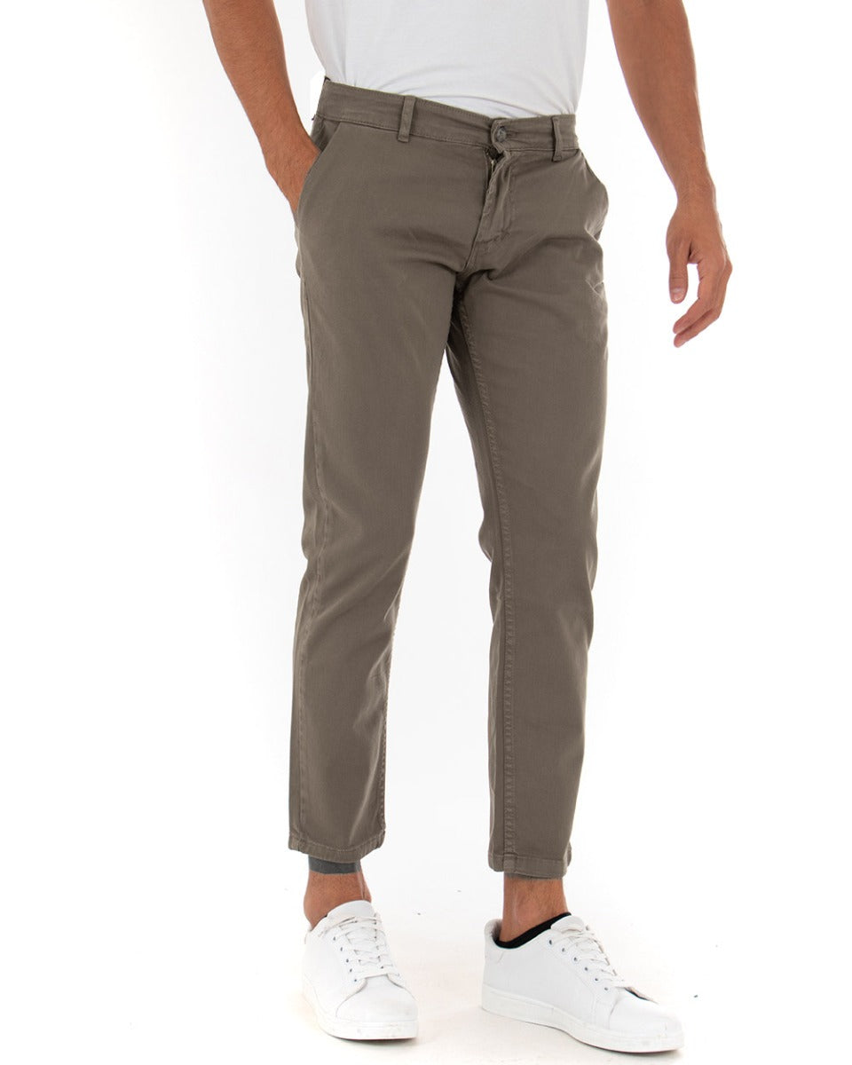 Pantaloni Uomo Tasca America Basic Cotone Elastico Fango Slim Classico GIOSAL-P5588A