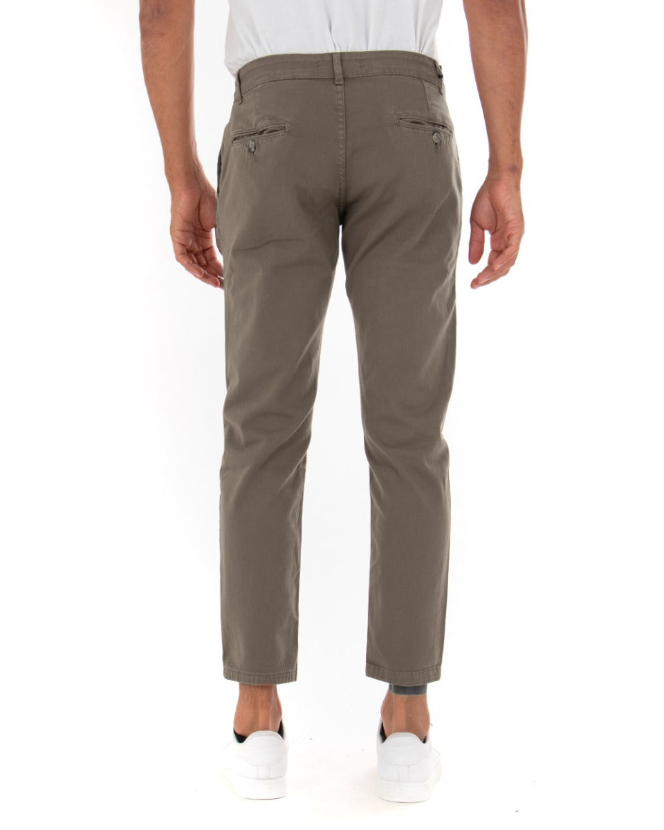 Pantaloni Uomo Tasca America Basic Cotone Elastico Fango Slim Classico GIOSAL-P5588A