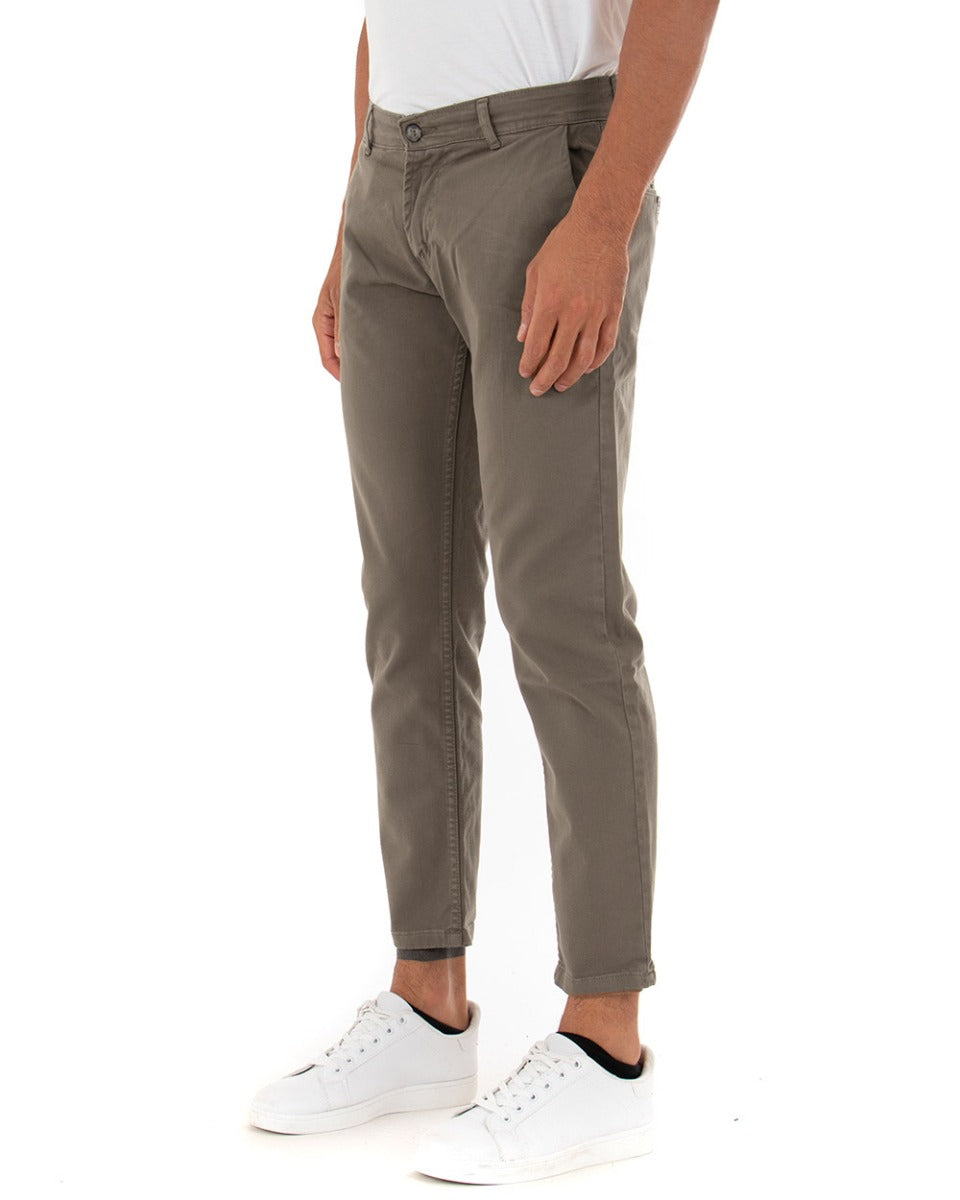 Pantaloni Uomo Tasca America Basic Cotone Elastico Fango Slim Classico GIOSAL-P5588A
