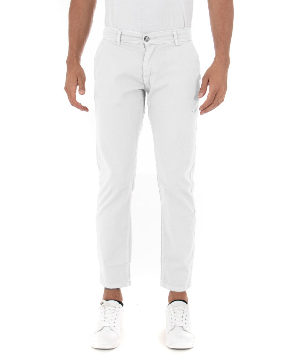 Pantaloni Uomo Tasca America Basic Cotone Elastico Bianco Slim Classico GIOSAL-P5589A