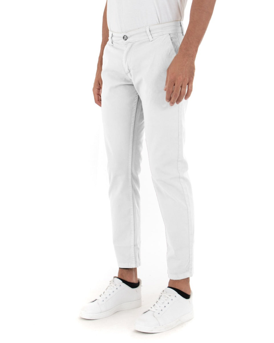Pantaloni Uomo Tasca America Basic Cotone Elastico Bianco Slim Classico GIOSAL-P5589A