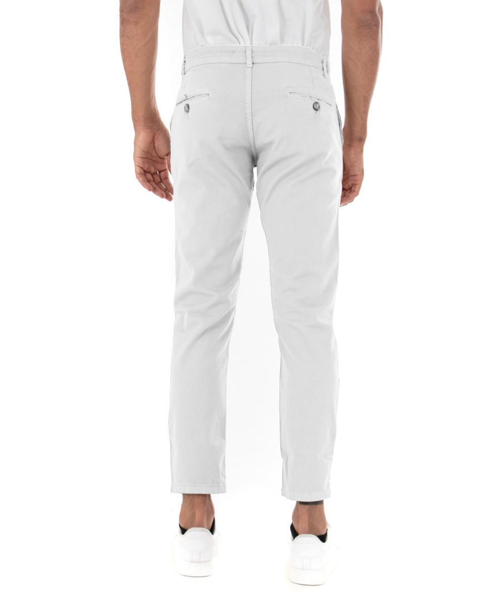 Pantaloni Uomo Tasca America Basic Cotone Elastico Bianco Slim Classico GIOSAL-P5589A