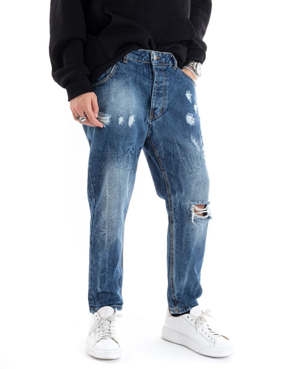 Pantaloni Jeans Uomo Loose Fit Denim Con Rotture Stone Washed Cinque Tasche Casual GIOSAL-P5590A