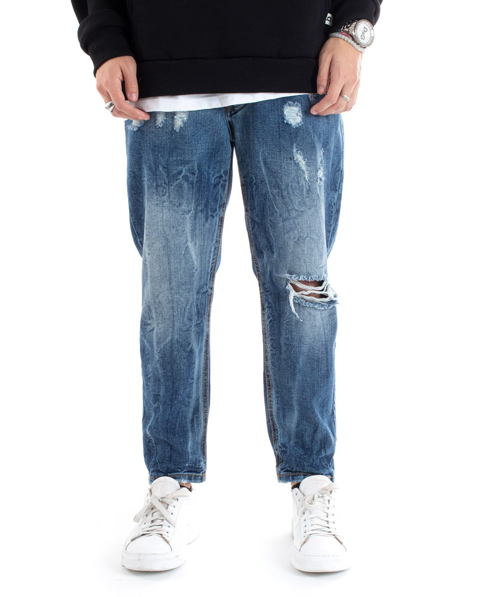 Pantaloni Jeans Uomo Loose Fit Denim Con Rotture Stone Washed Cinque Tasche Casual GIOSAL-P5590A