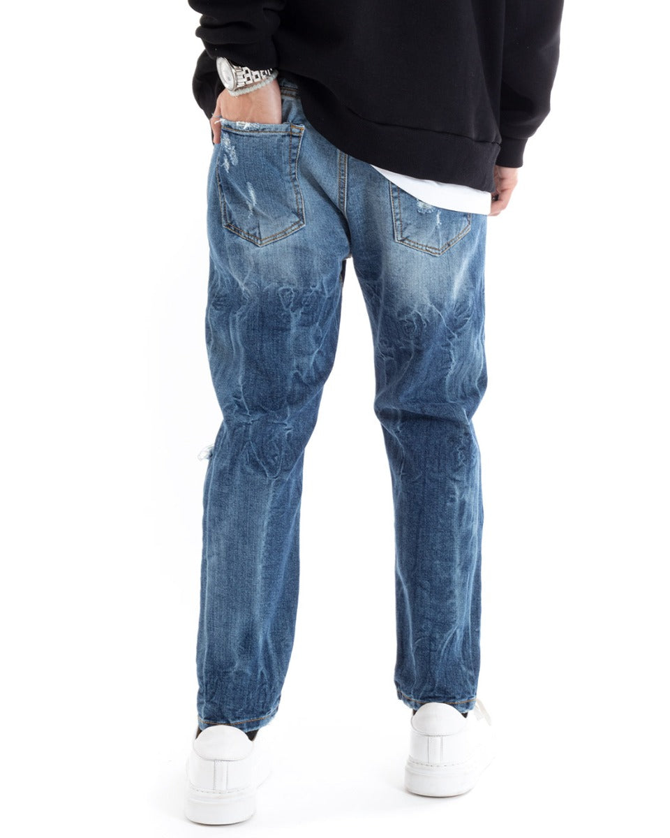 Pantaloni Jeans Uomo Loose Fit Denim Con Rotture Stone Washed Cinque Tasche Casual GIOSAL-P5590A