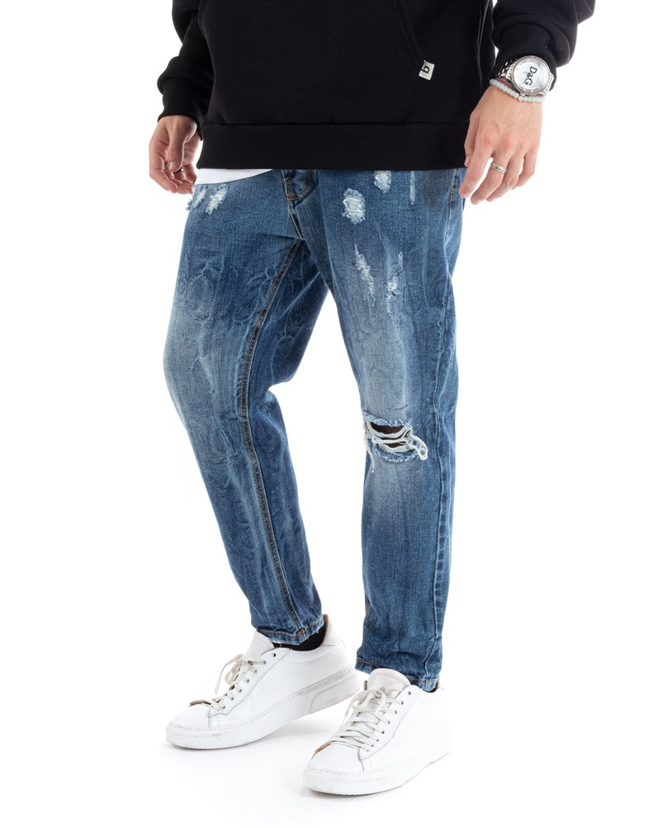Pantaloni Jeans Uomo Loose Fit Denim Con Rotture Stone Washed Cinque Tasche Casual GIOSAL-P5590A