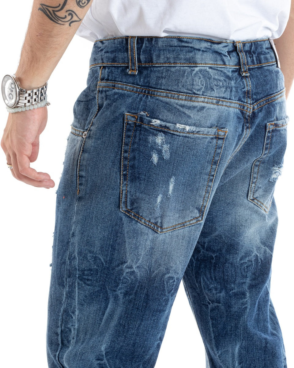 Pantaloni Jeans Uomo Loose Fit Denim Con Rotture Stone Washed Cinque Tasche Casual GIOSAL-P5590A