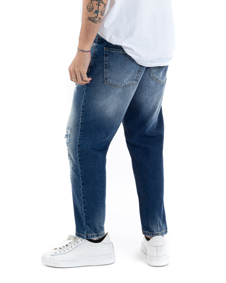 Pantaloni Jeans Uomo Loose Fit Denim Con Rotture Stone Washed Cinque Tasche GIOSAL-P5592A