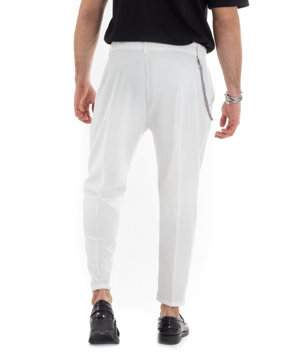 Pantaloni Uomo Tasca America Viscosa Bianco Capri Casual Classico Pinces GIOSAL-P5617A