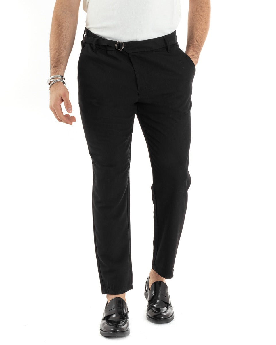 Pantaloni Uomo Tasca America Classico Viscosa Fibbia Casual Nero GIOSAL-P5627A