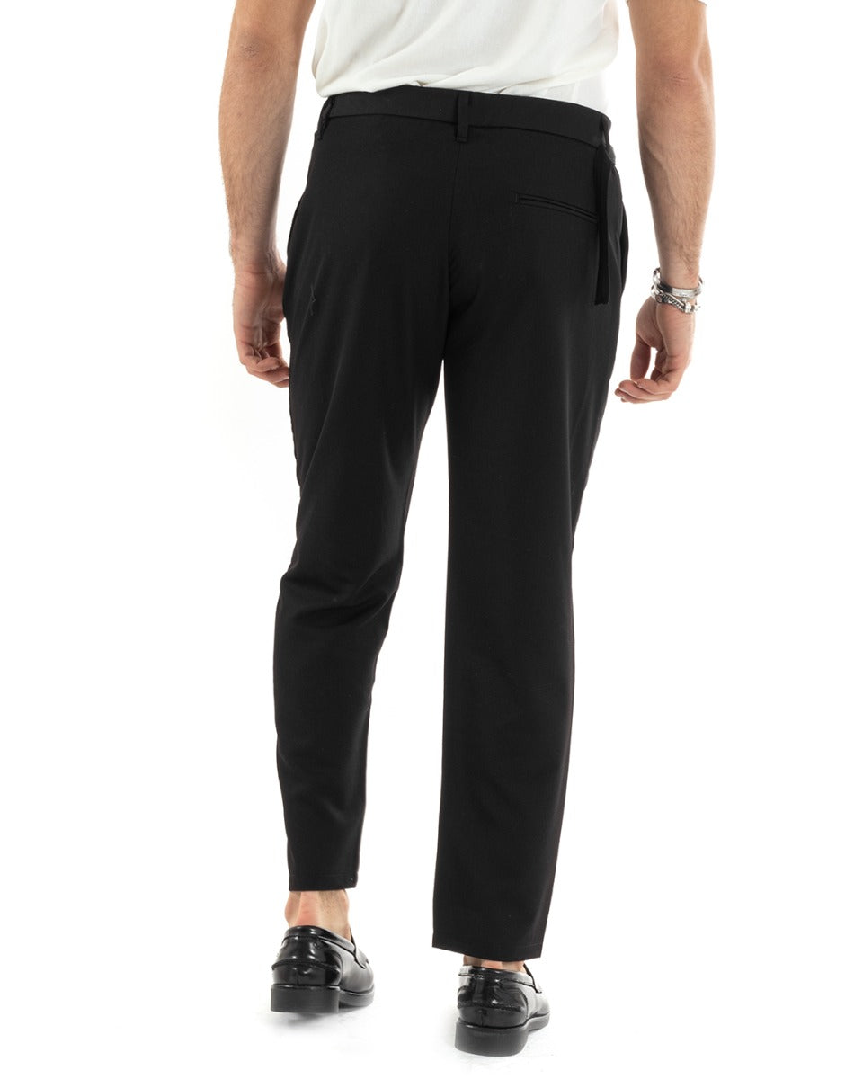 Pantaloni Uomo Tasca America Classico Viscosa Fibbia Casual Nero GIOSAL-P5627A