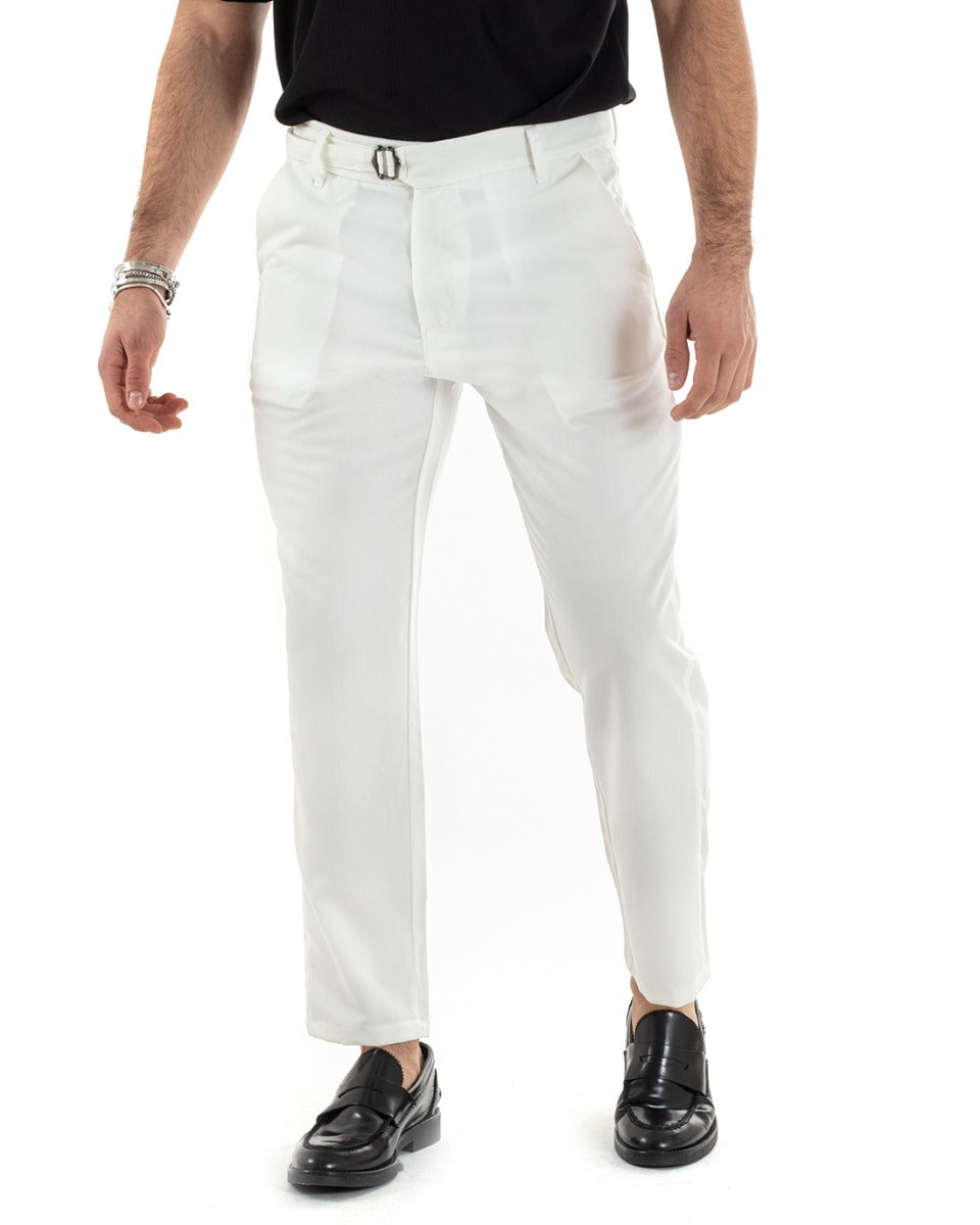 Pantaloni Uomo Tasca America Classico Viscosa Fibbia Casual Bianco GIOSAL-P5631A