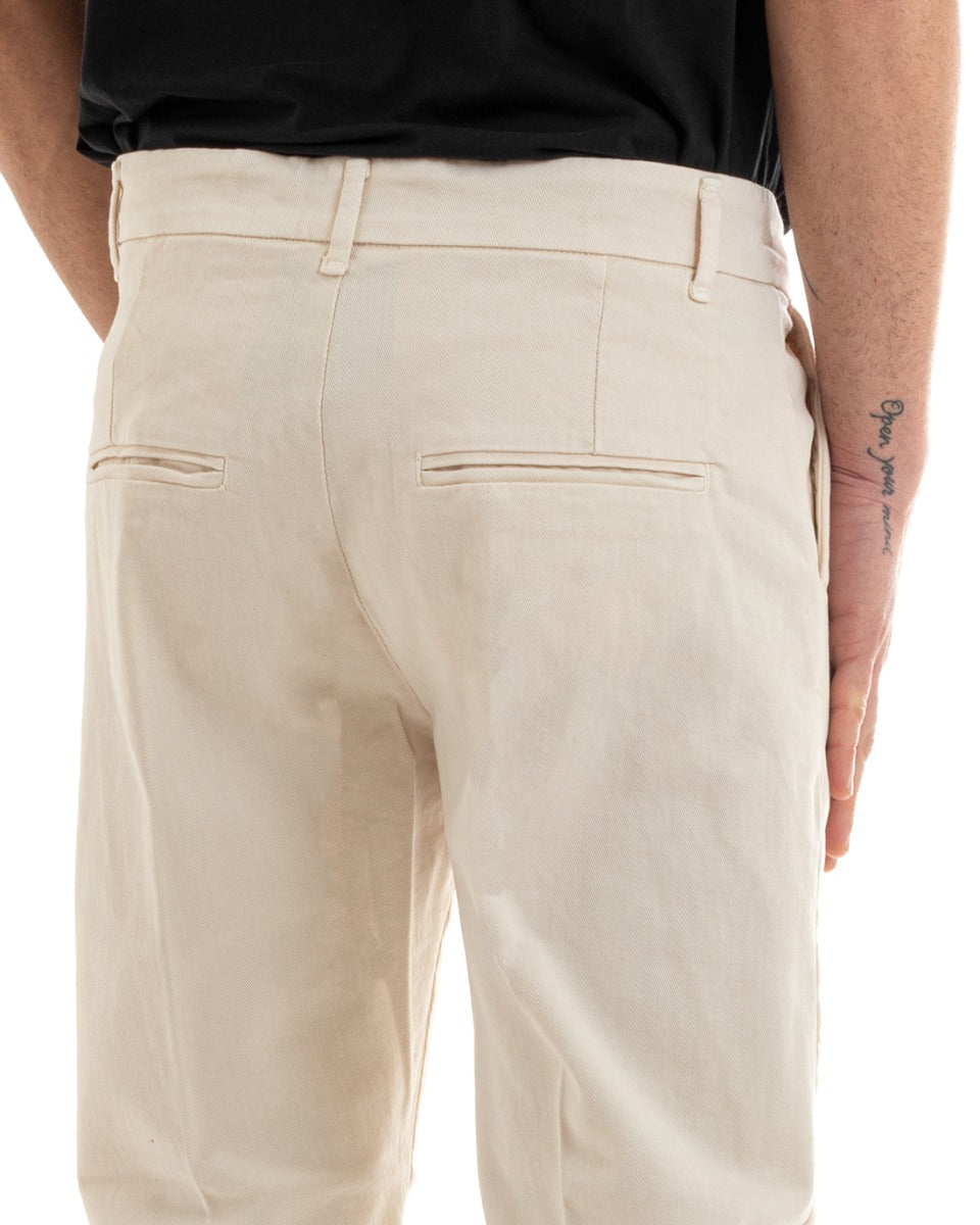 Pantaloni Jeans Uomo Regular Fit Tasca America Bottone Allungato Casual Panna GIOSAL-P5638A