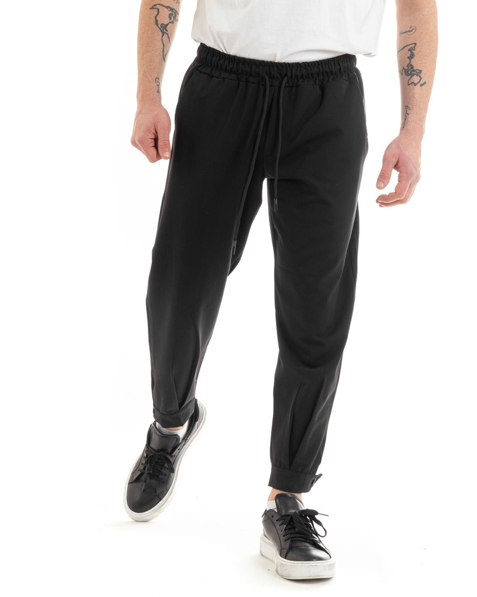Pantaloni Uomo Pantalaccio Viscosa Jogger Con Tasche America Con Elastico Casual Tinta Unita Nero GIOSAL-P5643A