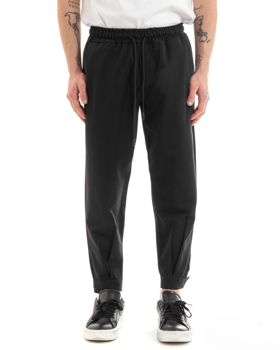 Pantaloni Uomo Pantalaccio Viscosa Jogger Con Tasche America Con Elastico Casual Tinta Unita Nero GIOSAL-P5643A