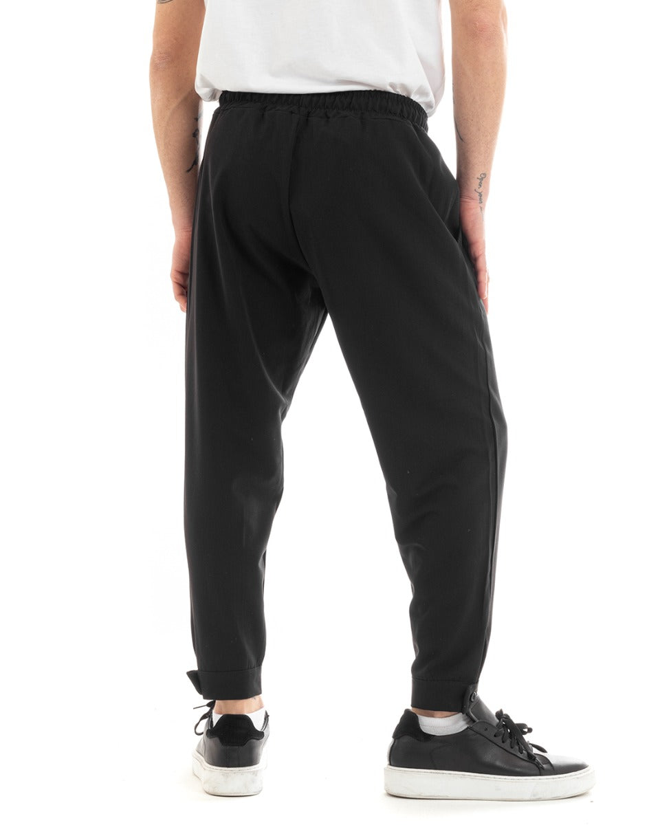 Pantaloni Uomo Pantalaccio Viscosa Jogger Con Tasche America Con Elastico Casual Tinta Unita Nero GIOSAL-P5643A