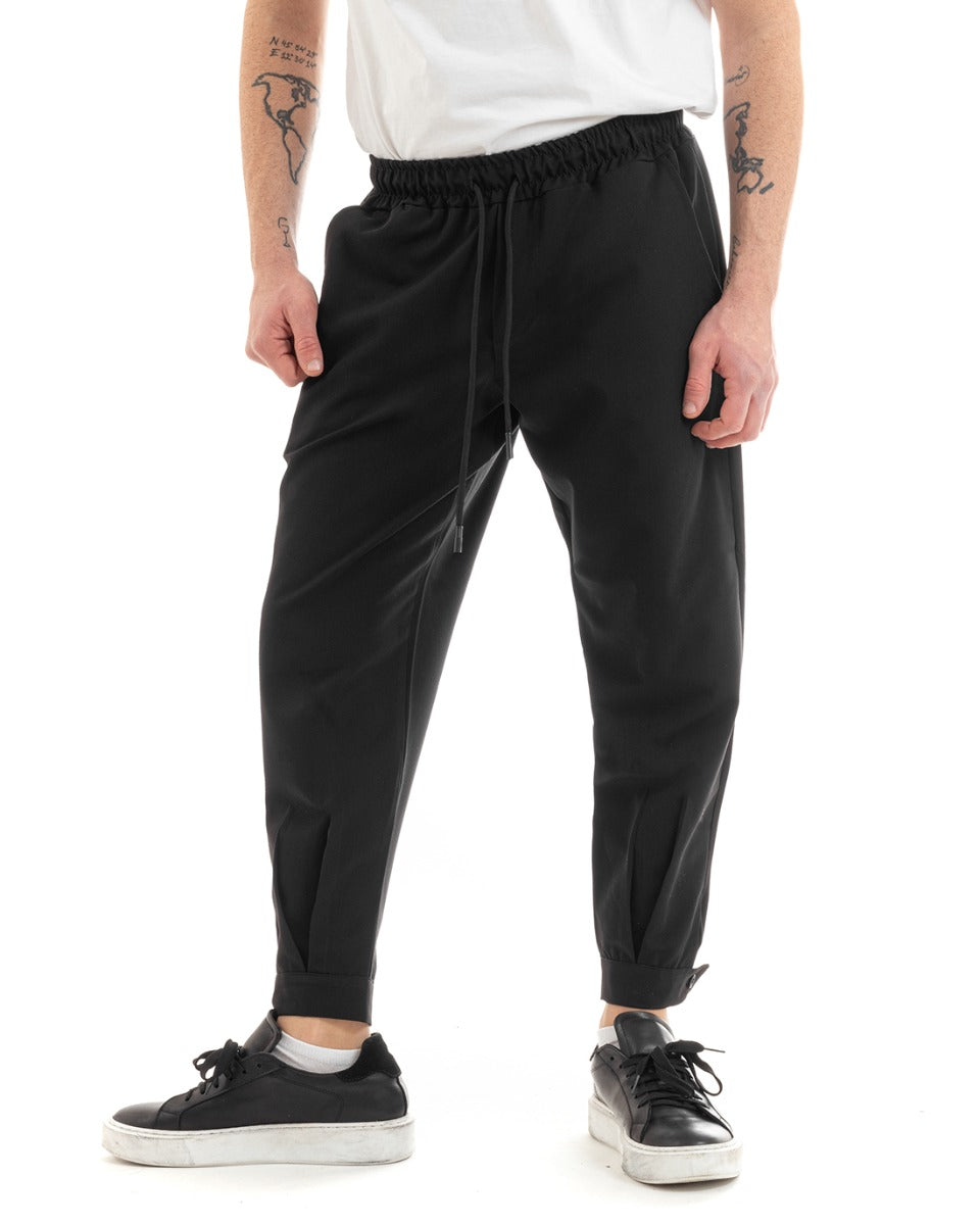 Pantaloni Uomo Pantalaccio Viscosa Jogger Con Tasche America Con Elastico Casual Tinta Unita Nero GIOSAL-P5643A