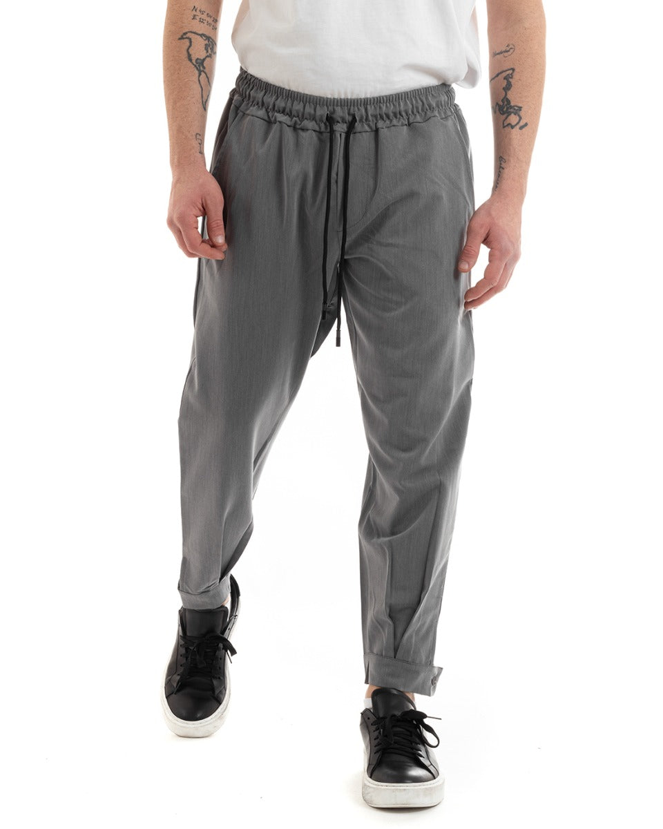 Pantaloni Uomo Pantalaccio Viscosa Jogger Con Tasche America Con Elastico Casual Tinta Unita Grigio GIOSAL-P5644A
