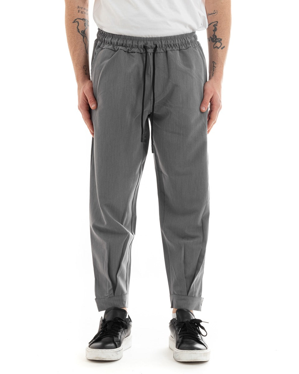 Pantaloni Uomo Pantalaccio Viscosa Jogger Con Tasche America Con Elastico Casual Tinta Unita Grigio GIOSAL-P5644A