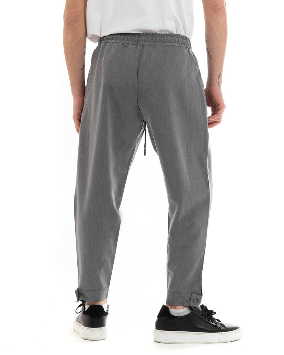 Pantaloni Uomo Pantalaccio Viscosa Jogger Con Tasche America Con Elastico Casual Tinta Unita Grigio GIOSAL-P5644A